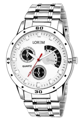 LOREM Silver Smiley Analog Watch for Men LR101-UF