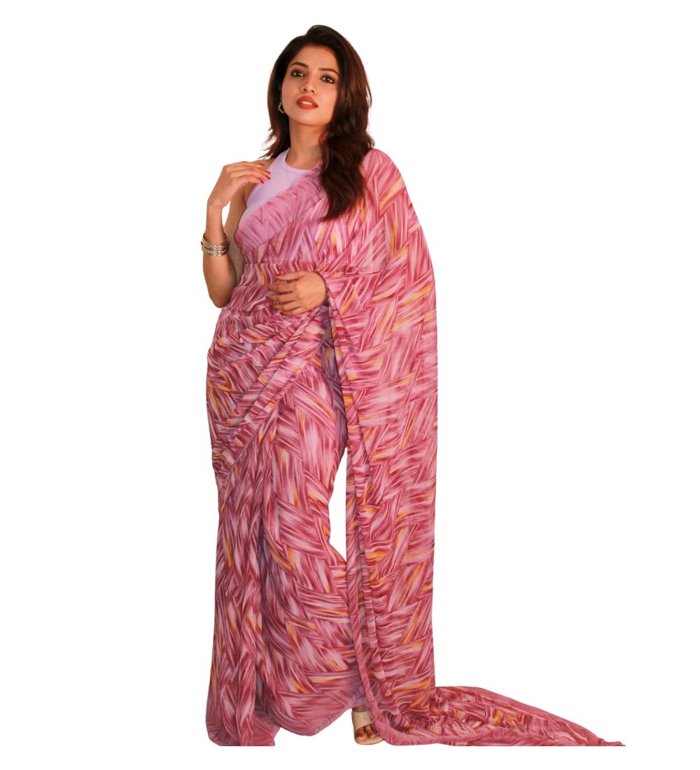 GENERIC Women's Georgette Printed Saree With Unstitched Blouse 5.5Mtr (Purple)-PID67517