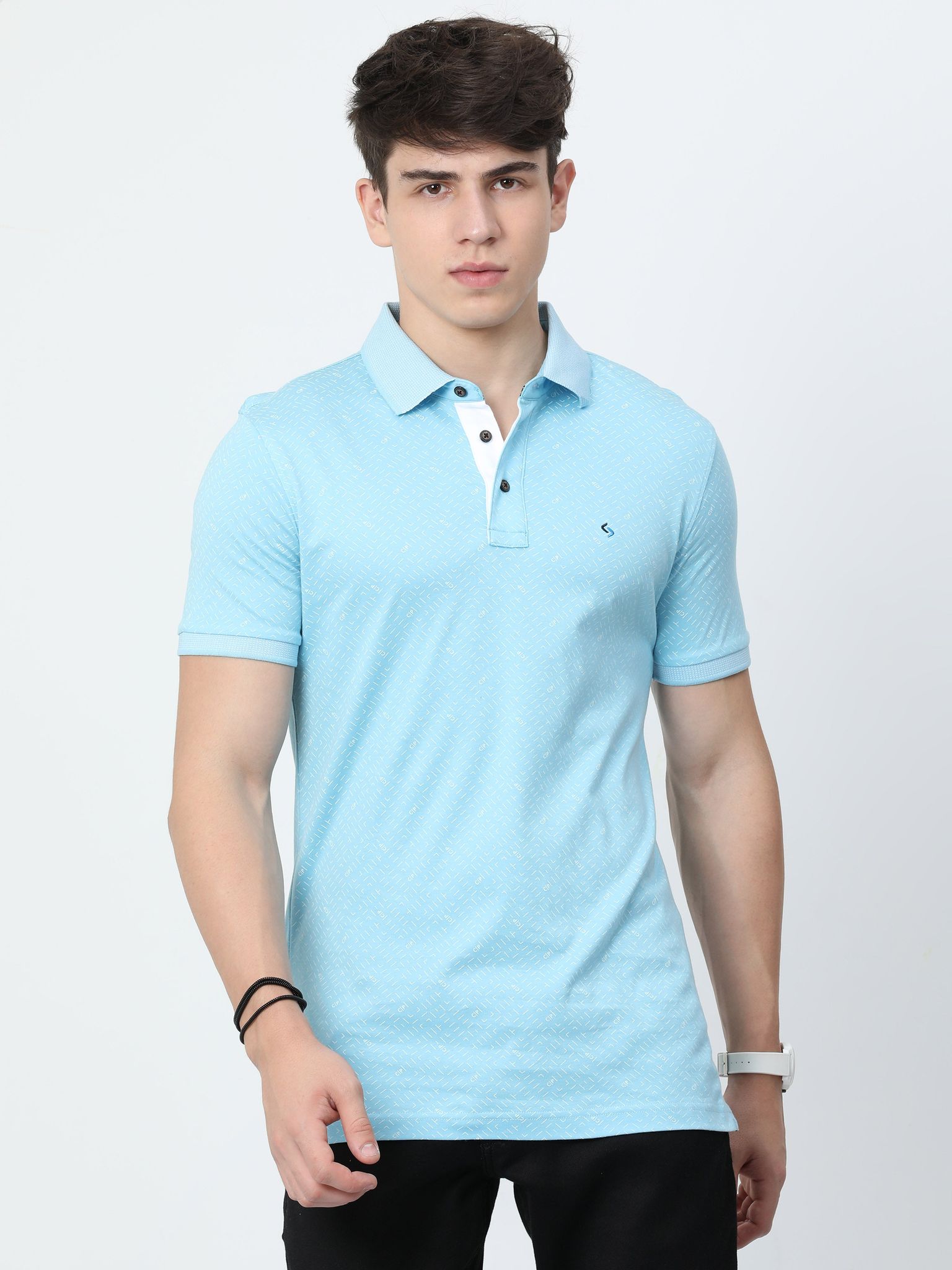 Classic Polo Mens Cotton Half Sleeves Printed Slim Fit Polo Neck Blue Color T-Shirt | Prm - 786 B Sf P