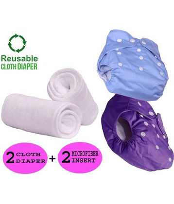 AURAPURO Reusable Baby Infant Cotton Cloth Washable Diaper Nappies(2 DIAPERS WITH 2 FIVE LAYER MICROFIBER INSERTS)