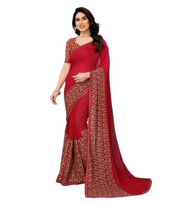 Women's Georgette Printed Saree With Unstitched Blouse 5.5Mtr (Red)-PID62502 Women's Georgette Printed Saree With Unstitched Blouse 5.5Mtr (Red)-PID62502