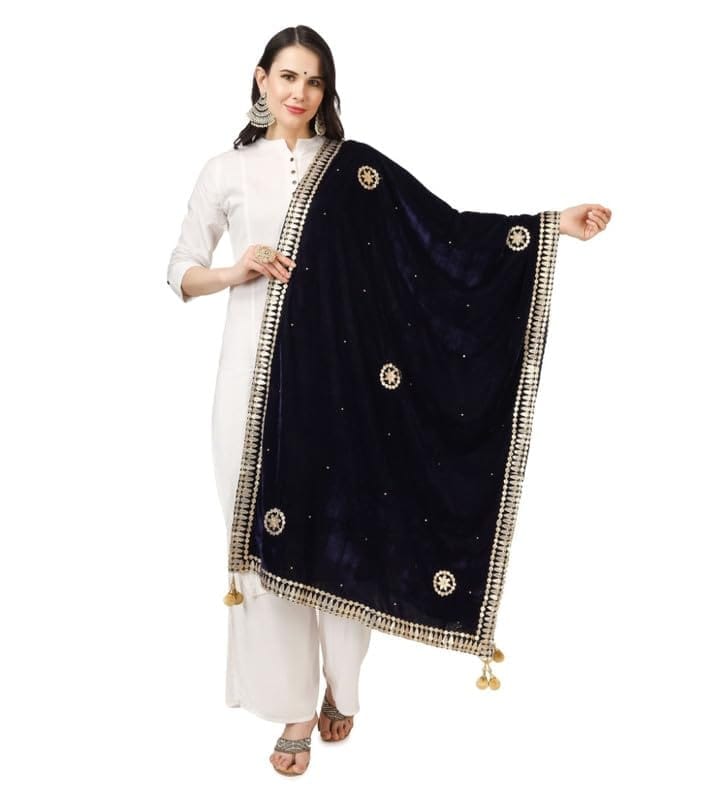Women's Velvet Gotta Patti Dupatta (Blue)-PID46944