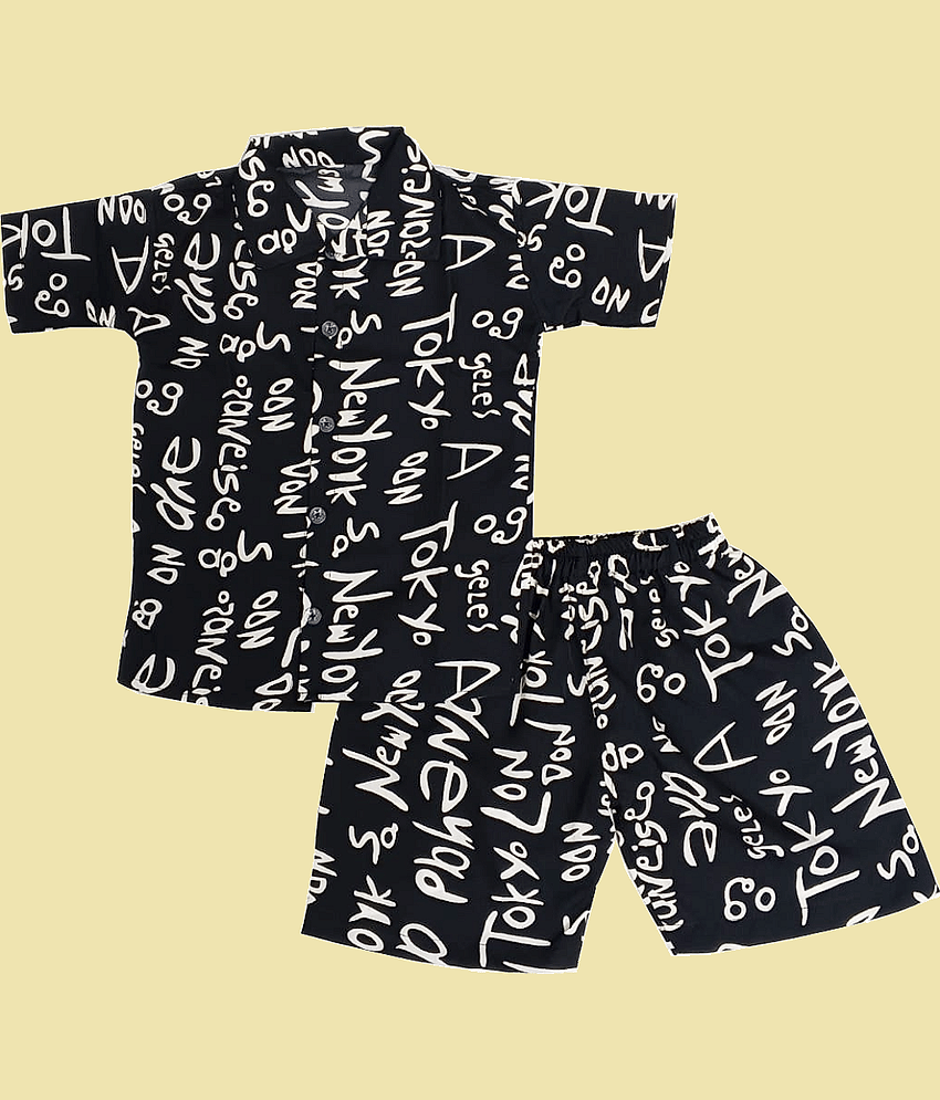 harshvardhanmart.com Pack of 1 Boys Cotton Blend Shirt & Shorts Set ( Black )