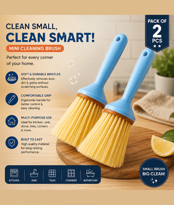 Dust N Shine Multi-Purpose Short Handle Plastic Cleaning Brush for Kitchen, Sink, Bathroom & Household Use – 2 Pcs