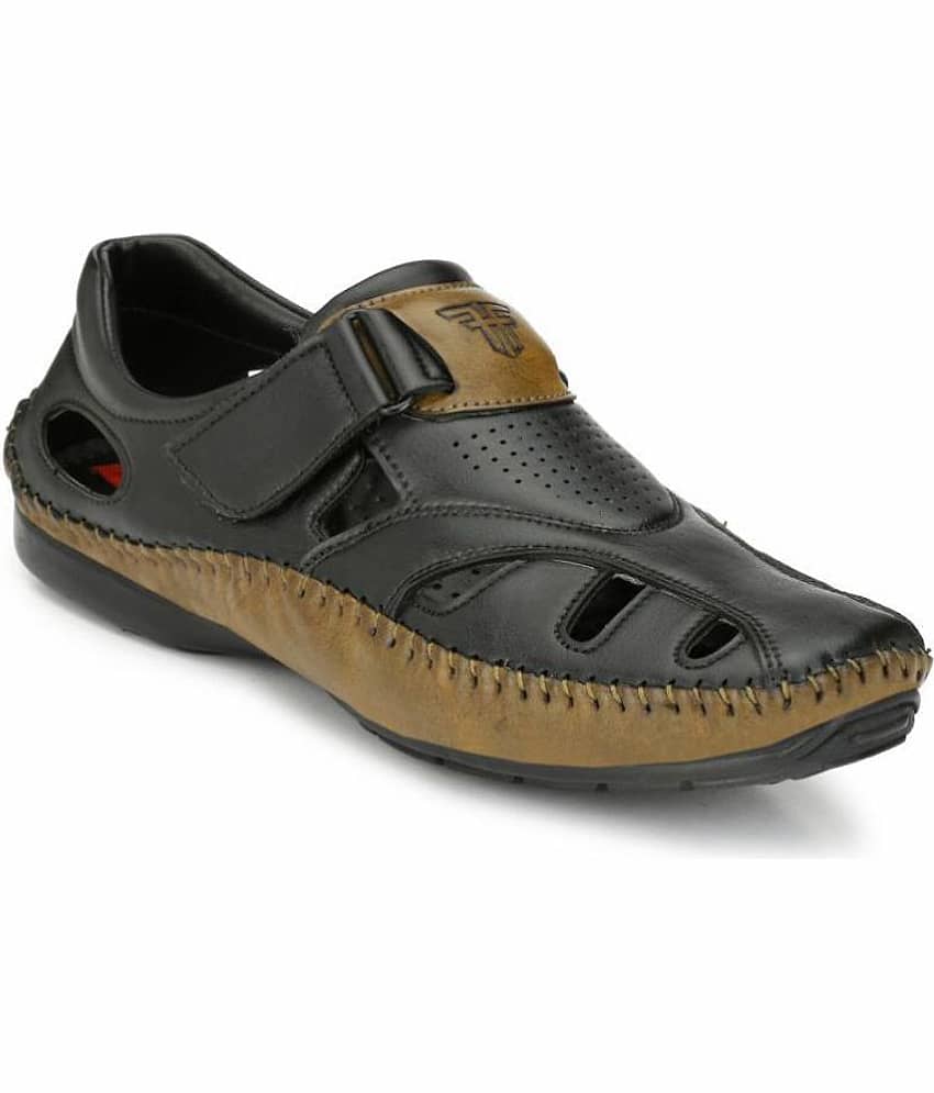 Fashion Victim Black Faux Leather Sandals