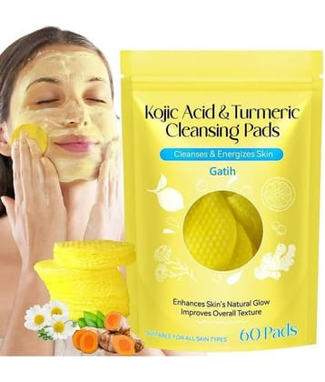 Gatih Turmeric & Kojic Acid Face Cleansing Pads for Dark Spots, Skin Brightening & Acne Prevention | Vitamin C, Retinol & Chamomile Hydrolat | For Women & Men | All Skin Type | 60 Pieces Pack of 1