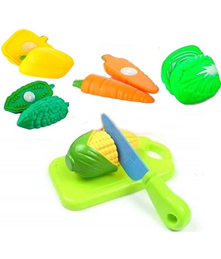 Fratelli Play Food Realistic Vegetables Cut Set with Cutting Board & Knife Toy for Kids,Multicolor(5ps Vegetables,Chopping Board & Knife Toy)
