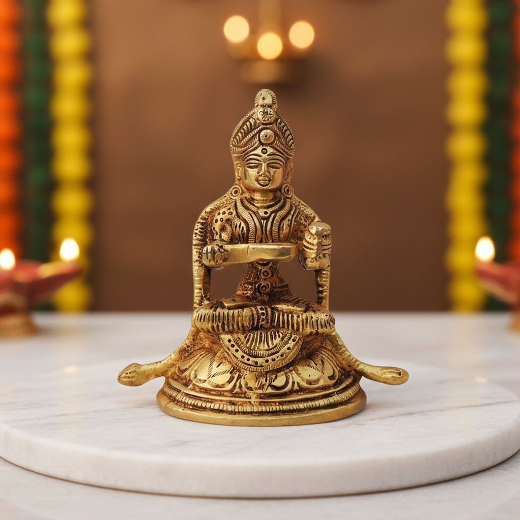 Brass Annapurna Devi Idol | Temple Pooja Murti, Height : 4 Inch (BSMAS1087 X)