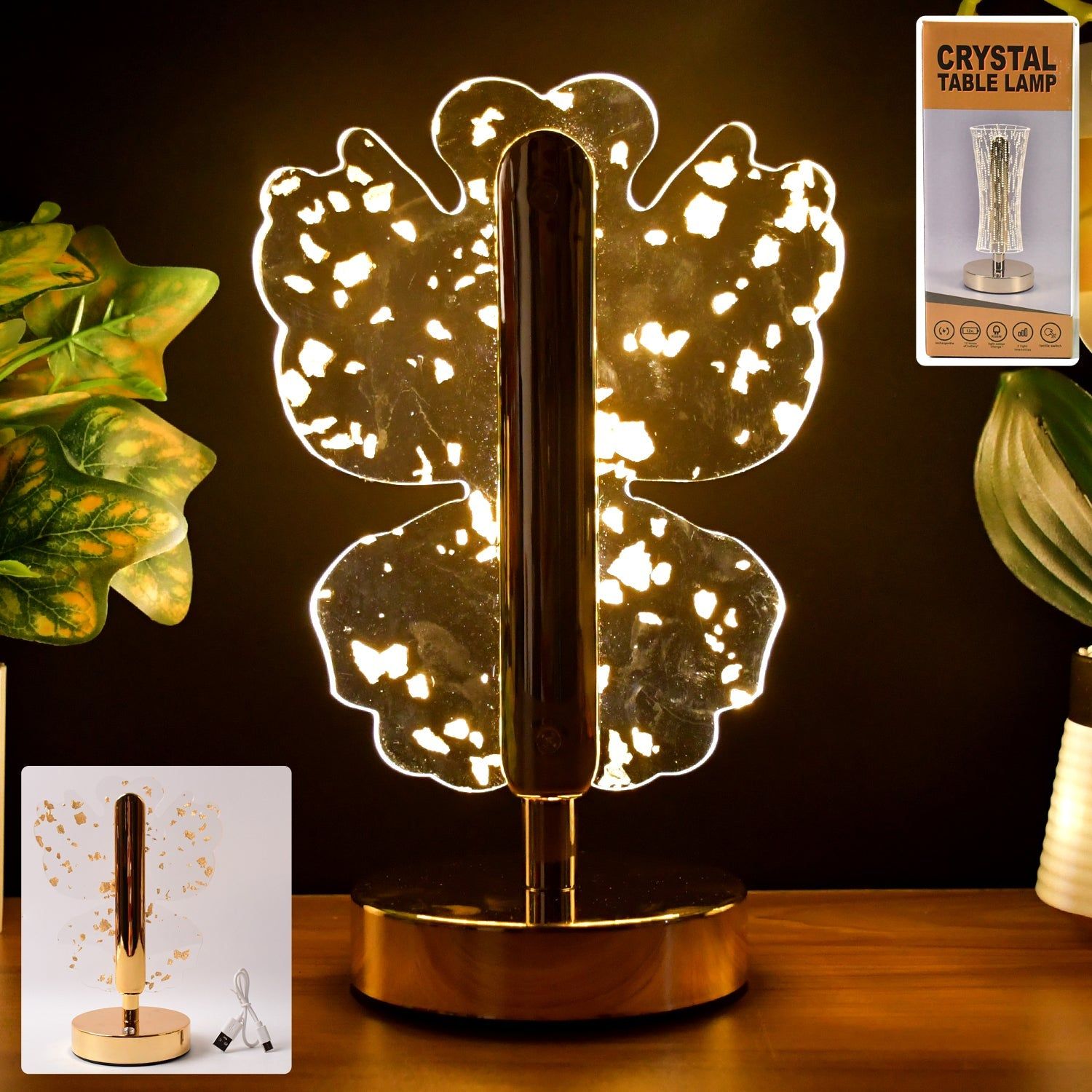 Luxury Golden Crystal LED Table Lamp (1 Pc)