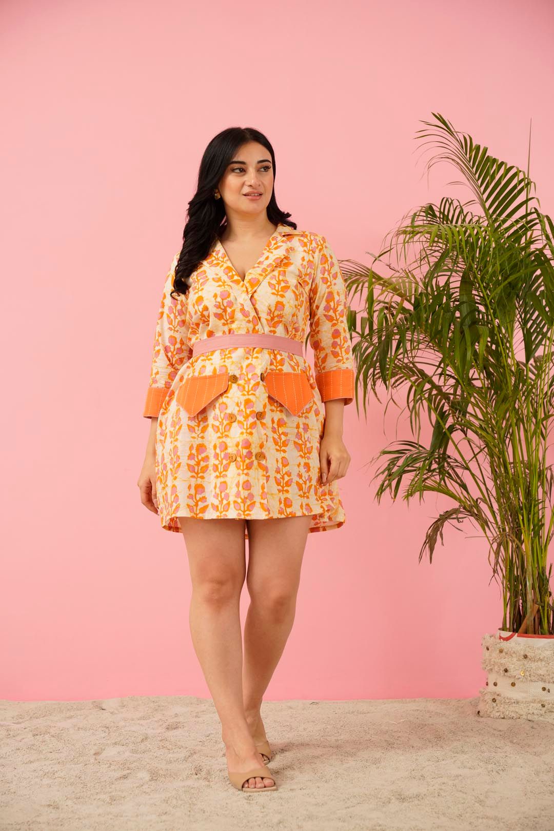 Sunshine Orange Blazer Style Dress