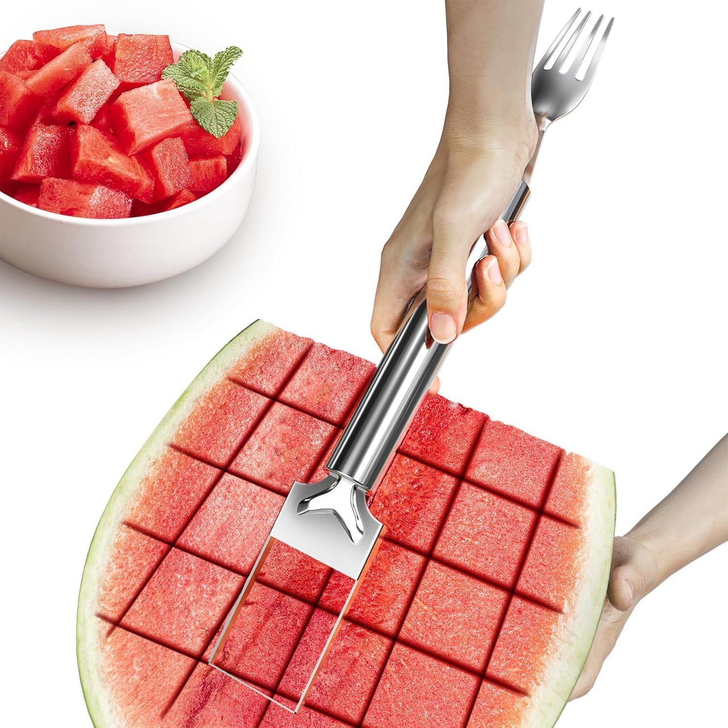 Wholesale Item - 2-IN-1 STAINLESS STEEL WATERMELON FORK SLICER - MOQ 68 Pieces