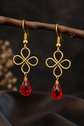 Kaantiva Women Gold-Plated Red Crystal Teardrop Dangle Earrings with Elegant Loop Design