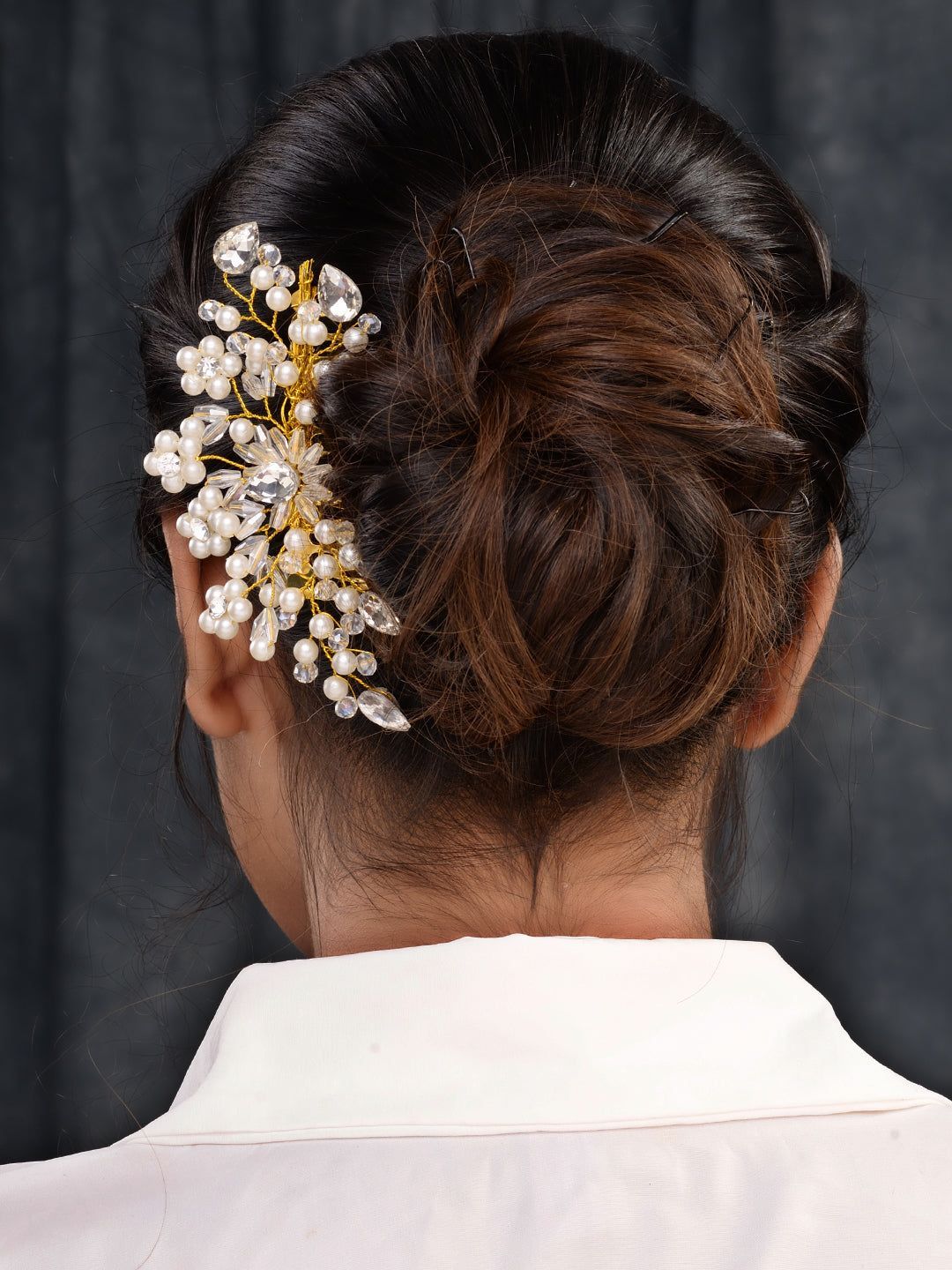 Gold Toned & Pearl Embellished Comb Pin for Girls & Women