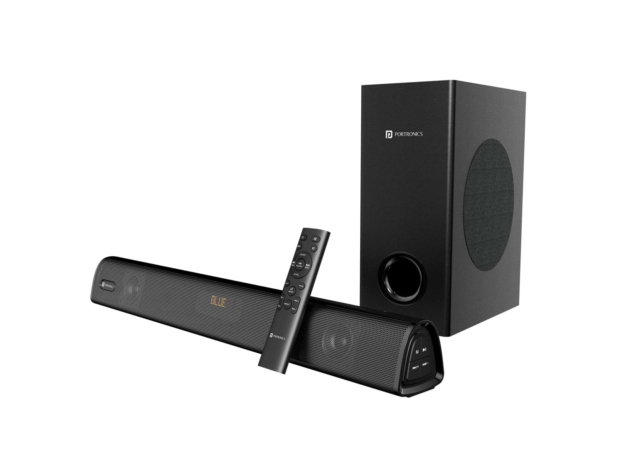 Portronics Pure Sound 106, 120W Bluetooth Soundbar with Wired Subwoofer for Deep Bass, 2.1 Channel Home Theatre, HD Sound,3 EQ Modes, BT 5.3V,HDMI, AUX in, USB Port, Sleek Remote Control