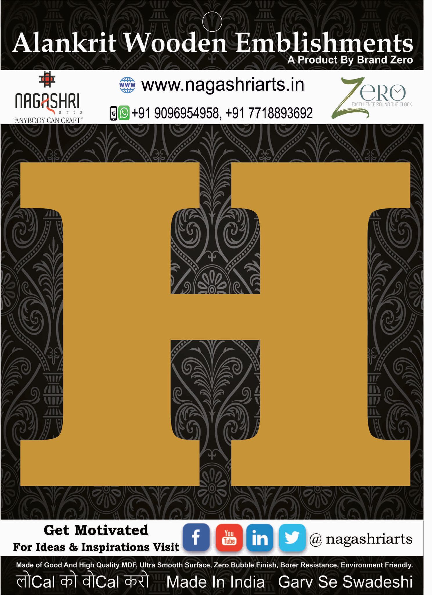 Brand Zero Alphabets, Numbers, Monograms - Upper Case H - CLBBT Font - Select Your Preference