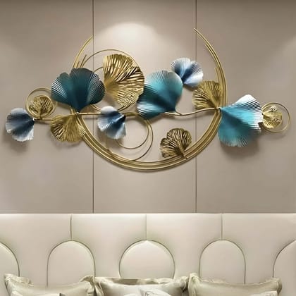 Writings on the Wall Gold and Blue Metal Leaf Wall Art Elegant Modern Home Decor Accent Made Of Iron