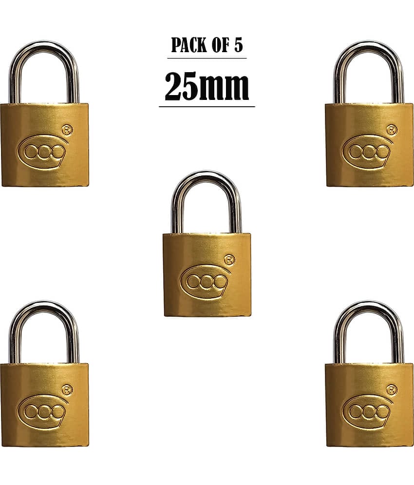 Laxmi Metal Pressing Lock 25mm Pad Lock with 3 key's Brass Polished Finish Pad Lock (PACK OF 5)