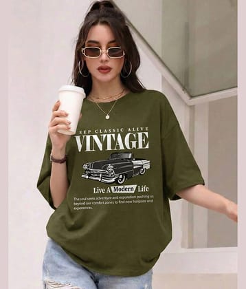 AUSK Women Cotton Blend Printed Loose Round Neck T-Shirt ( Green )