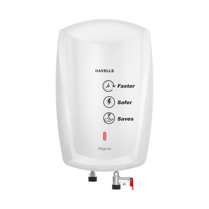 Havells Signa 5 Litre Instant Water Heater(Geyser)| Twin LED Indicator| Rust and Shock Proof Body| ISI Marked| Fire Retardant Power Cord| Warranty: 5 year on inner tank & 2 year comprehensive (White) Havells Signa 5 Litre Instant Water Heater(Geyser)| Tw