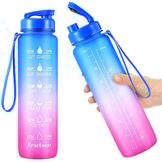 Silicone Water Bottle - 1 litre Motivational Time Marker 1000 ml Bottle(Pack of 1, Multicolor, Plastic)