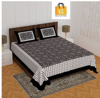 3001-Hometrade India-Standard King Size (90*108 Inches) Double Bedsheet With 2 Pillow Cover-RJ-14-Jaipur lining-3148
