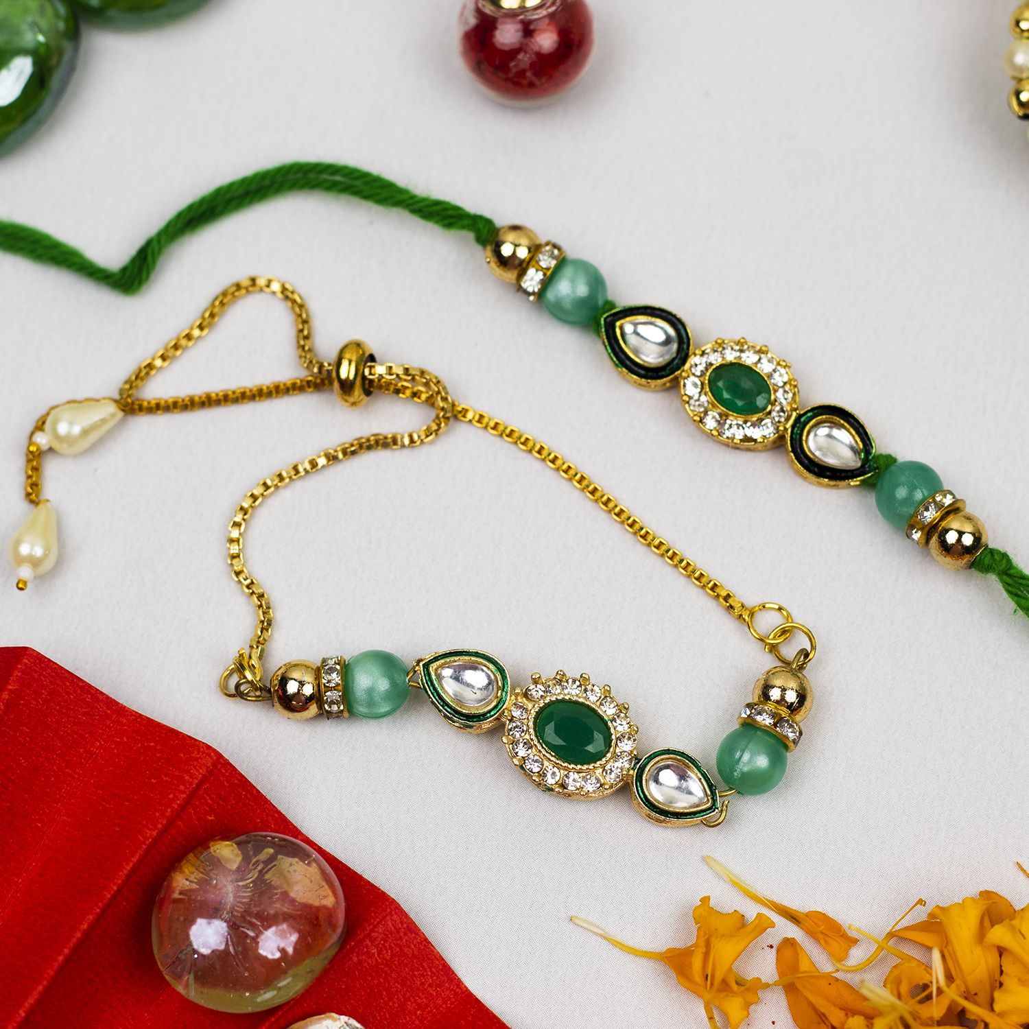 Craftlayout Lumba Stone Rakhi For Brother and Bhabhi, Gift Hamper