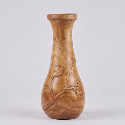 Hand-Carved Floral Decorative Wooden Vase Hand-Carved Floral Decorative Wooden Vase