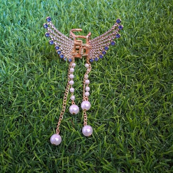 Golden Hair Clip with Latkan and Small Bead Design Hair Clip Material