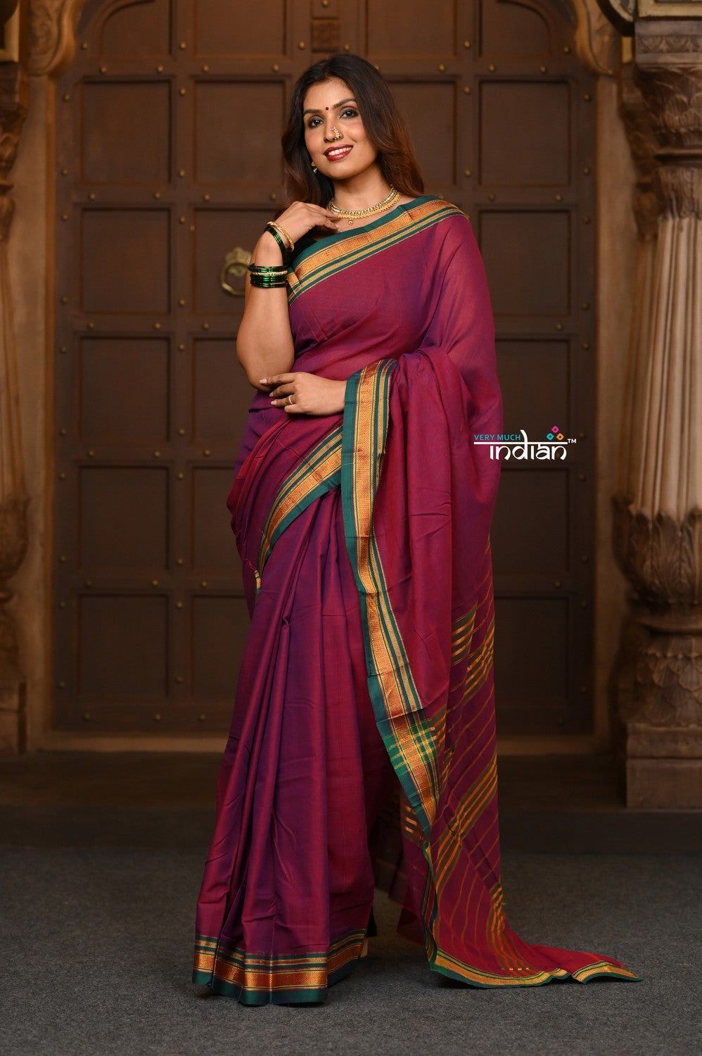 Parampara ~ Pure Cotton Saree in Regal Rose Pink with Exclusive Zari Border & Pallu