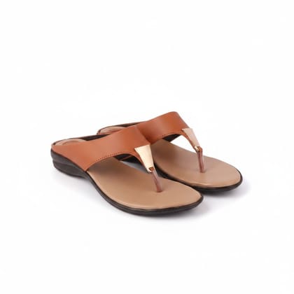 Women's Elegant Tan Metallic Detail Flat Sandals
