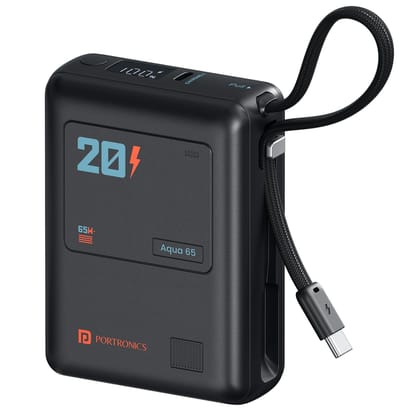 Portronics Aqua 65, 20000mAh Battery, LED Display, Type C in Built Cable, For Smartphone, Laptops & Tablets Portronics Aqua 65, 20000mAh Battery, LED Display, Type C in Built Cable, For Smartphone, Laptops & Tablets