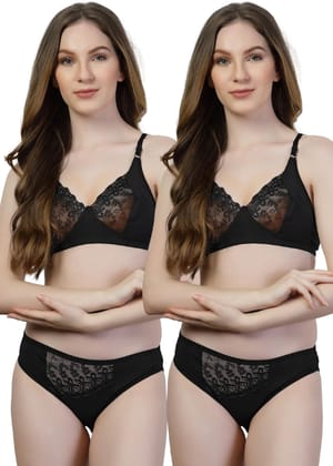adornstar Women Cotton Lingerie Set with Solid Color Design | Non Wired and Non Padded Bra with Full Coverage Hipster Panty Set | Stylish and Soft Stretchable Fabric (Pack of 2) adornstar Women Cotton Lingerie Set with Solid Color Design | Non Wired and Non Padded Bra with Full Coverage Hipster Panty Set | Stylish and Soft Stretchable Fabric (Pack of 2)
