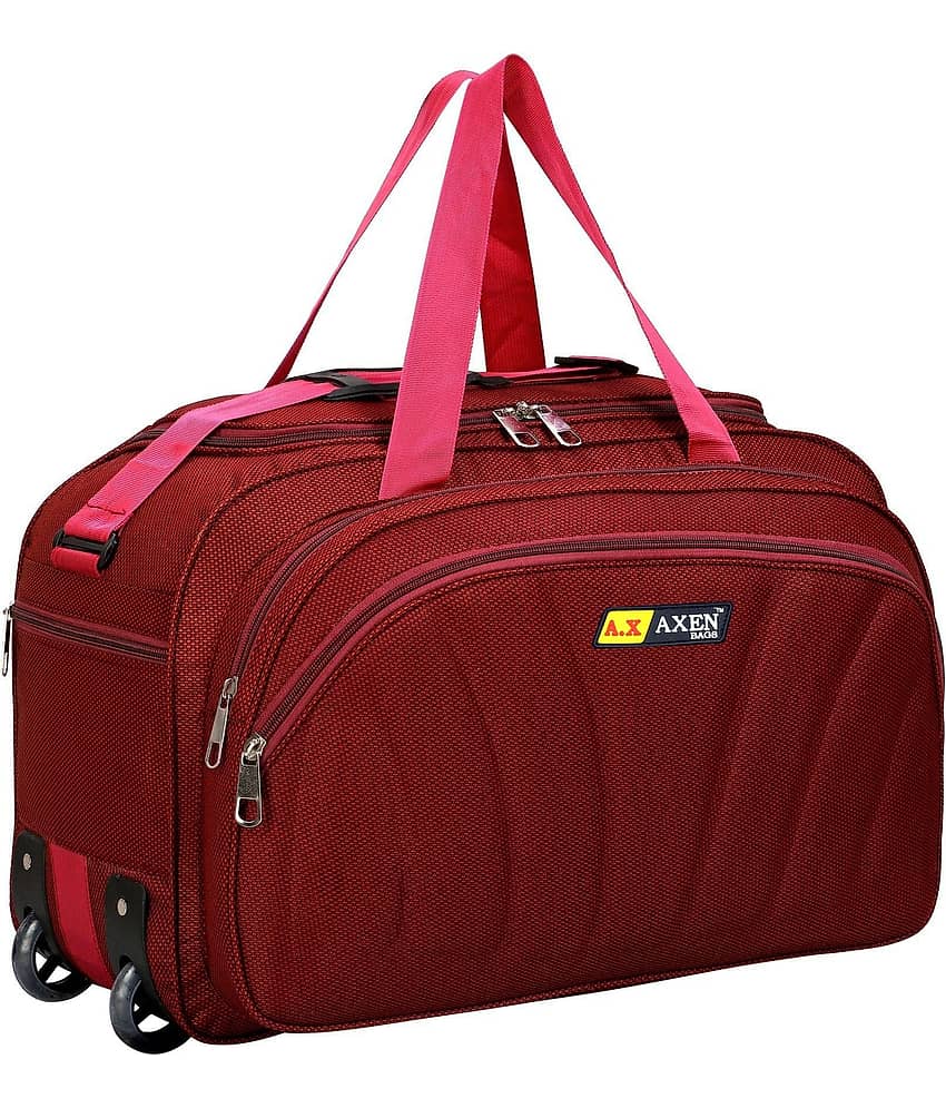 AXEN BAGS 60 Ltrs RED Polyester Duffle Trolley
