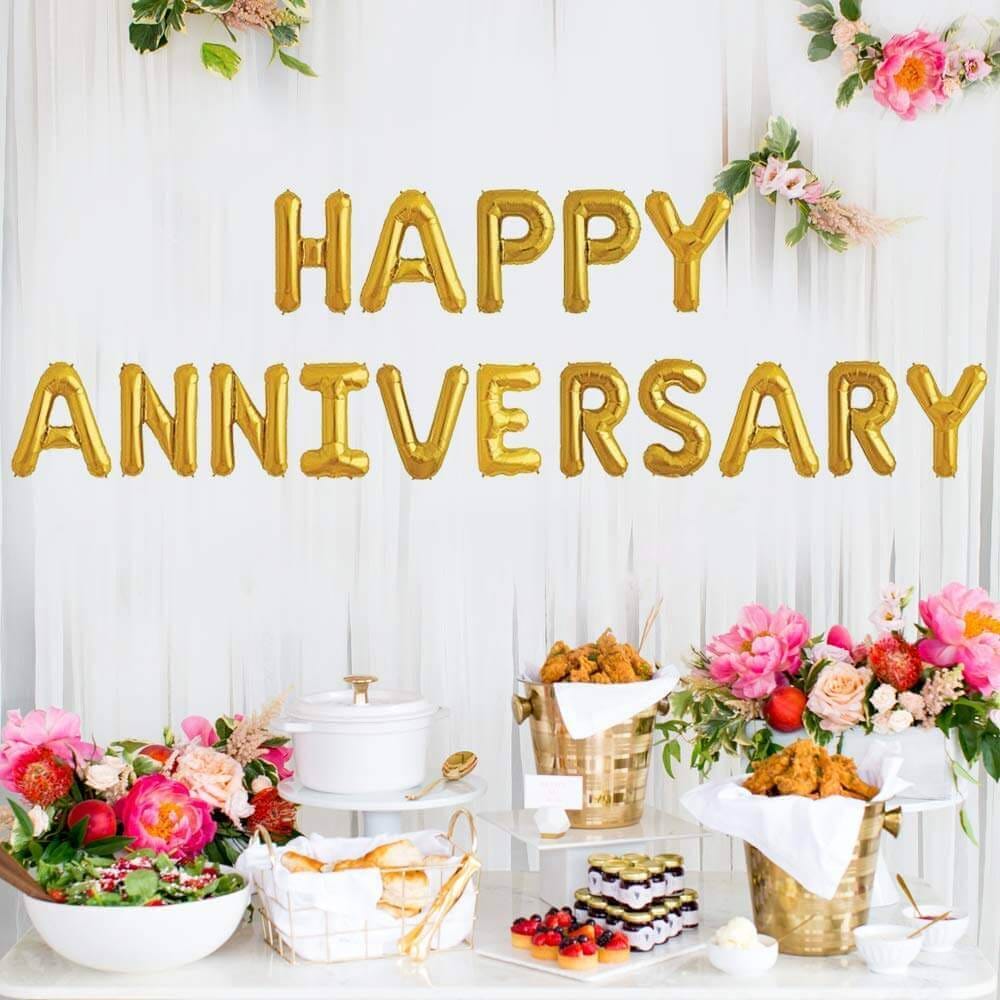 Happy Anniversary Gold Letter Banner - 16PC