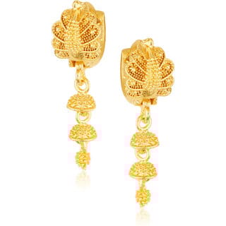 Filigree work Gold Plated alloy Hoop Earring Clip on fancy drop Bali Earring for Women and Girls