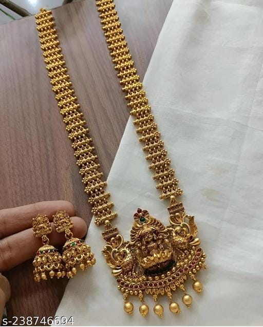 Designer South Indian Traditional Jewellery Set - Goddess Lakshmi Temple Design Gold Plated Antique Necklace Set / Wedding Wear Bridal Gift