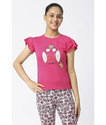 Sini Mini Pack of 1 Girls 100% Cotton T-Shirt ( Fluorescent Pink )