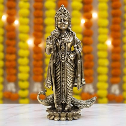 Brass Kartikeya Murugan God Idol – South Indian Brass Temple Statue, Height : 6 Inch (BSMAS1884 D)