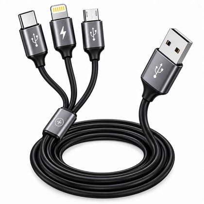 3 in 1 Fast Charging Cable for Android and iPhone, Type C Lightning Micro USB Multi Charging Cable for Smartphones, Tablets, Power Banks and Other Devices