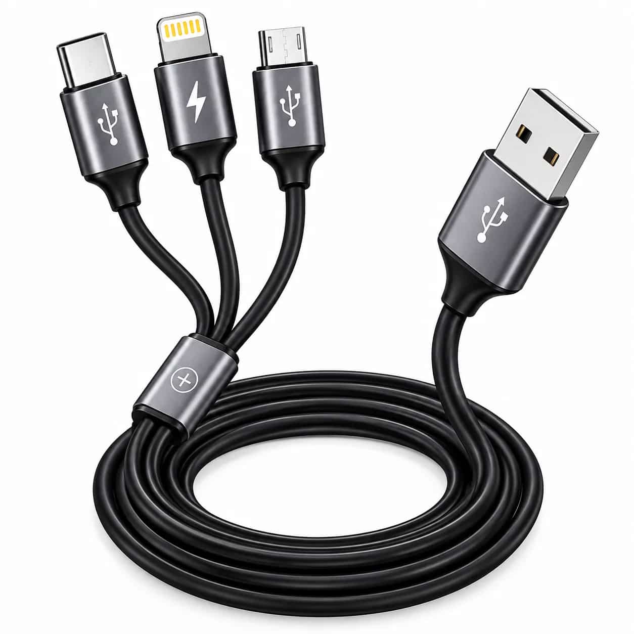 3 in 1 Fast Charging Cable for Android and iPhone, Type C Lightning Micro USB Multi Charging Cable for Smartphones, Tablets, Power Banks and Other Devices