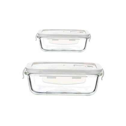 Femora Borosilicate Glass Microwave Safe Rectangle Food Storage Container with Air Vent Lid, 620 ml, 1500ml, Set of 2