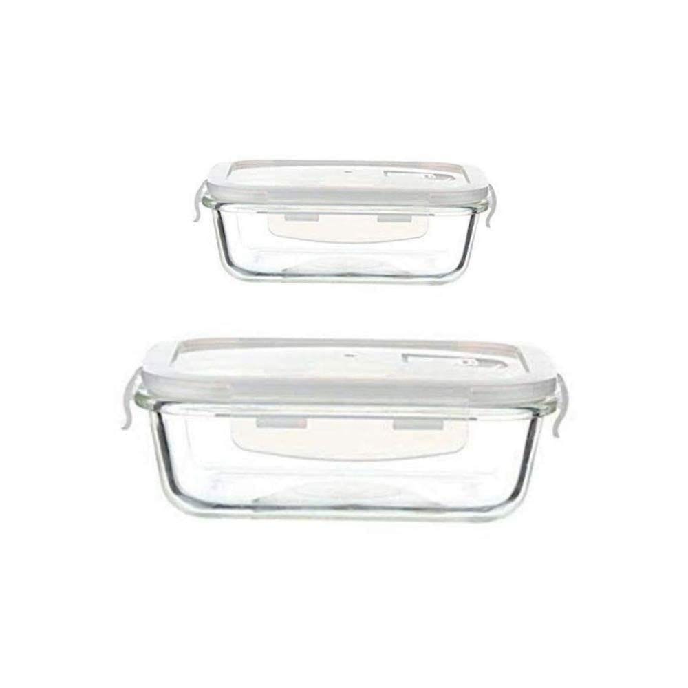 Femora Borosilicate Glass Microwave Safe Rectangle Food Storage Container with Air Vent Lid, 620 ml, 1500ml, Set of 2