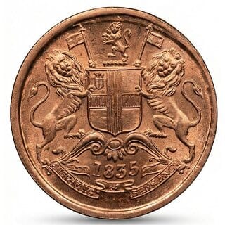 Half Anna 1835 East India Company old Copper Coin Silver Plated Ancient Edition