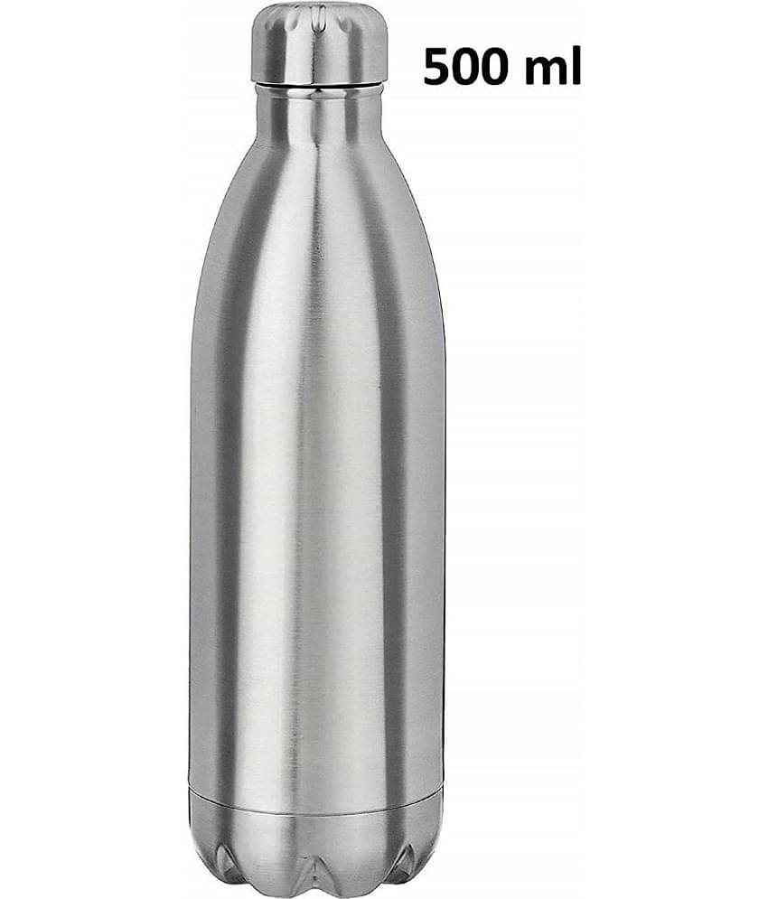 SHB Double Wall Vacuum Insulated Stainless Steel Hot and Cold Water Bottle,Travel Thermos Flask,500 ml (Silver)