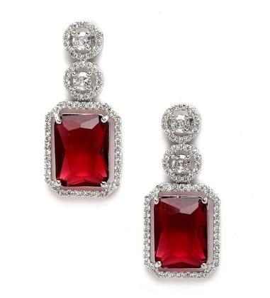 Generic Women's Brass Silver Plated Drop Earrings (Red)-PID66250 Generic Women's Brass Silver Plated Drop Earrings (Red)-PID66250