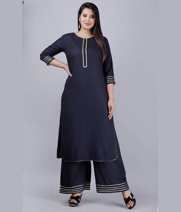 MAUKA - Blue Straight Rayon Women's Stitched Salwar Suit ( Pack of 1 )