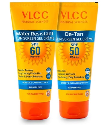 Vlcc De Tan Spf 50 & Water Resistant Spf 60 ,100Ml Combo(Pack Of 2)