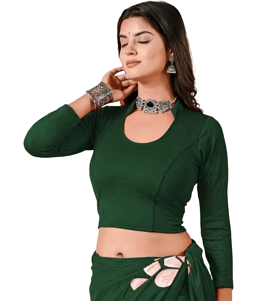 DELTIN HUB Cotton Blend Readymade without Pad Round Neck Women's Blouse ( Green )