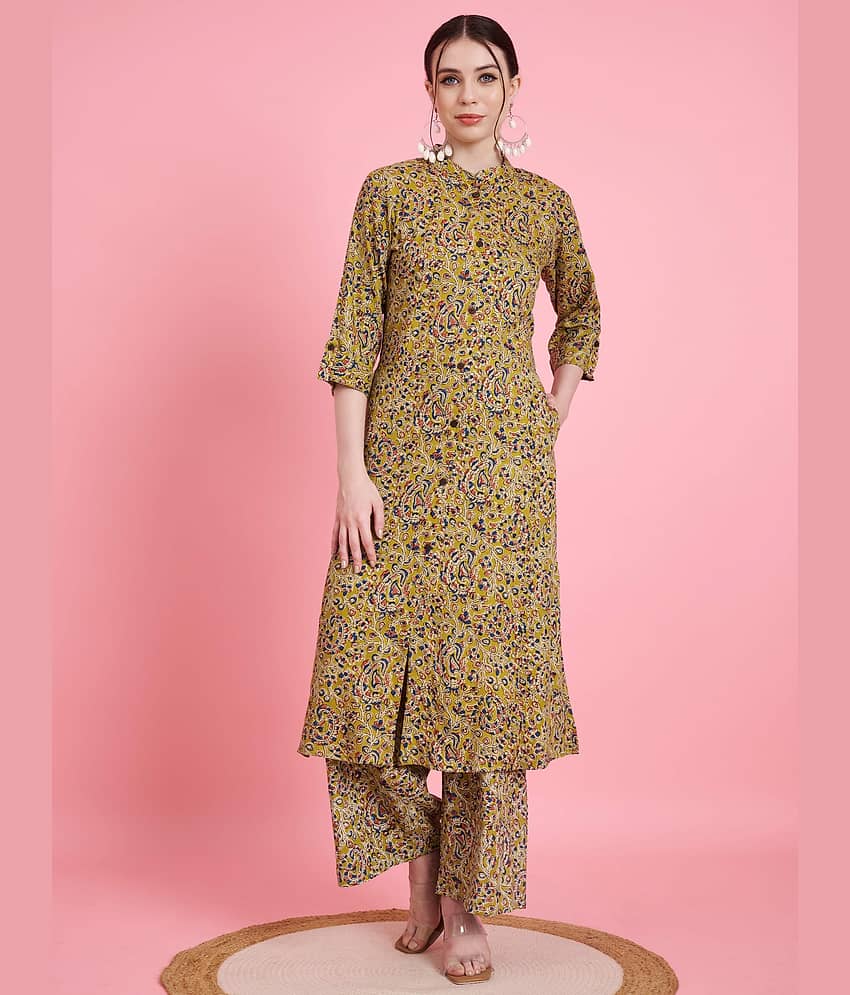 Vbuyz Rayon Printed Kurti With Palazzo Women's Stitched Salwar Suit - Green ( Pack of 1 )