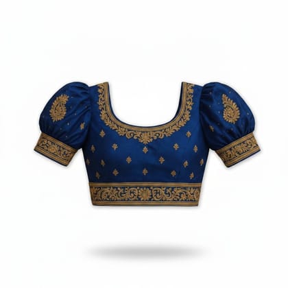 Royal Blue Embroidered Puff Sleeve Blouse
